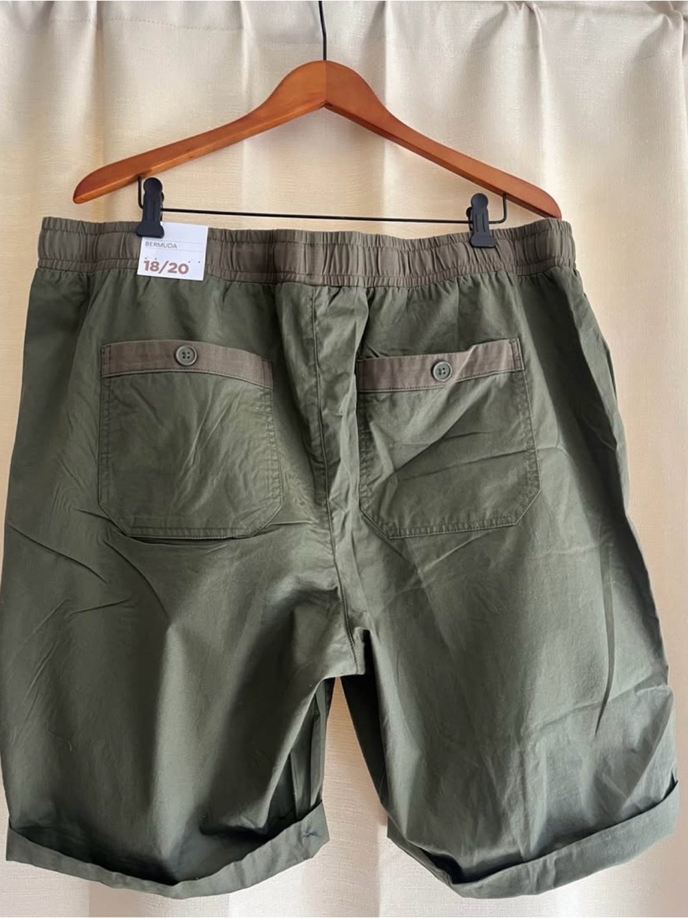 Women's Lane Bryant Olive Drawstring Bermuda Shorts with Button-Trim Pockets - Picture 2 of 7